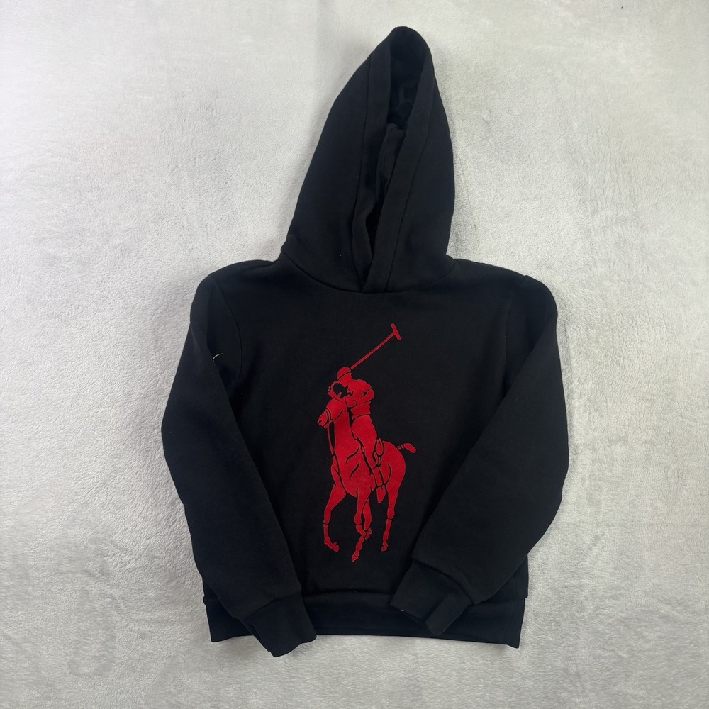 Polo Ralph Lauren Big Pony Black Red Hoodie Long Sleeve Fleece Youth Small